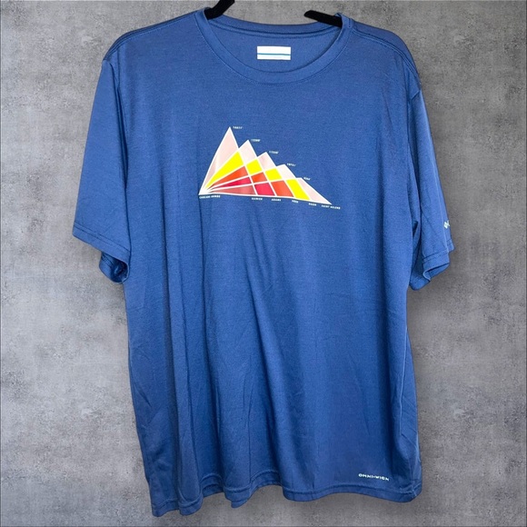 Columbia Blue Short Sleeve Tee with Vibrant Mountain Design - Picture 1 of 4